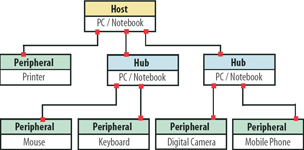 Figure 1. Example of a USB 2.0 host/ periphery topology